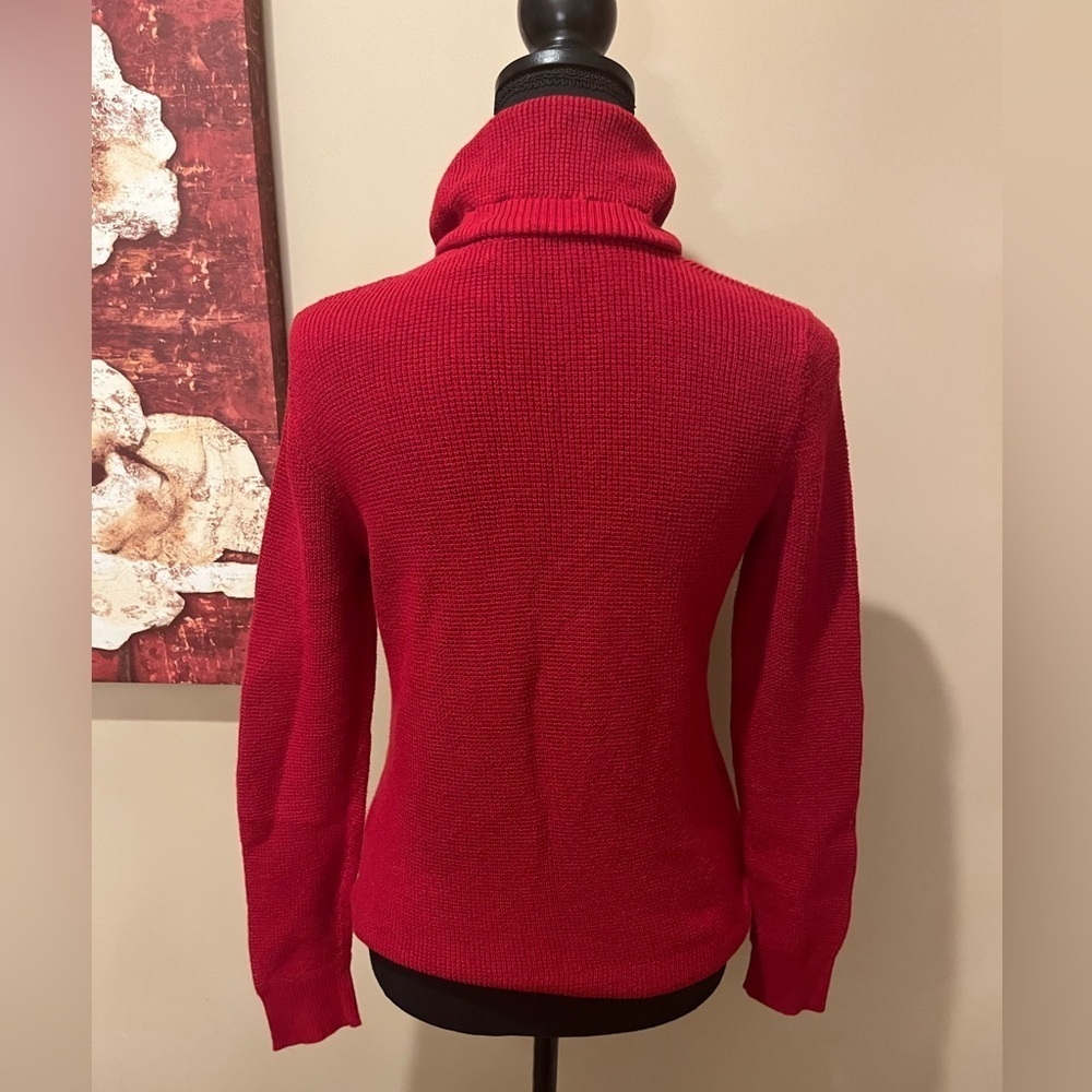 Lauren Ralph Lauren Red Waffle Cowl Neck Sweater Size S - Picture 4 of 4